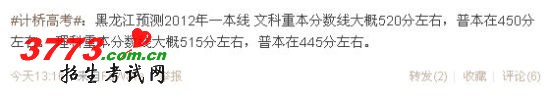 黑龙江分数线预测 黑龙江分数线预测