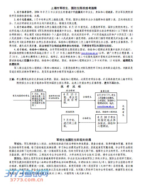 上海市军校生、国防生院校报考指南