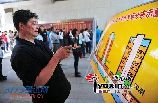 6月6日,乌市五星路兵团二中考点门口,一位考生家长拿着手机拍摄展板上的考场分布示意图。亚心网首席记者 朱翊 实习生 豆兴军 摄 6月6日,乌市五星路兵团二中考点门口,一位考生家长拿着手机拍摄展板上的考场分布示意图。亚心网首席记者 朱翊 实习生 豆兴军 摄