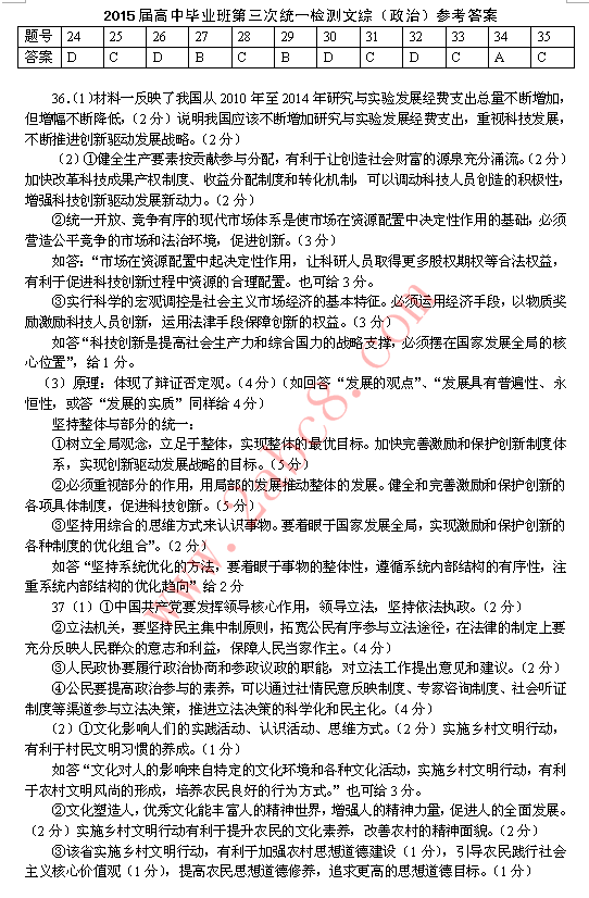 2015肇庆三模文综试题答案1.png 2015肇庆三模文综答案 肇庆市2015届高中毕业班第三次统一检测文综