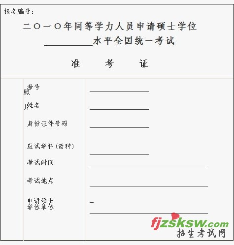2010年同等学力人员申请硕士学位报名通知