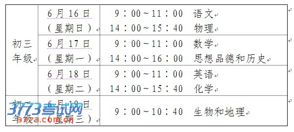 2013年南京中考考试时间表