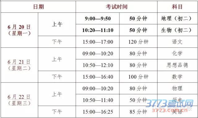 今年东莞中考时间由4天变3天